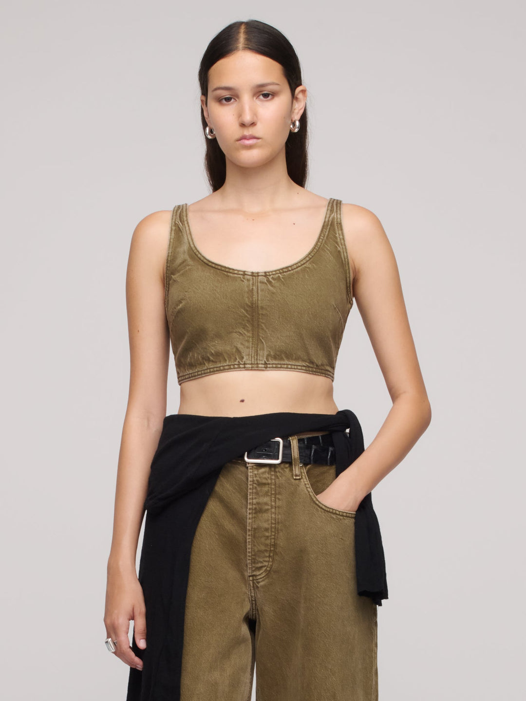 Denim Faux Bra - Dark Olive